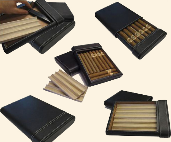 Leather Finish Cigar Case...6 Ct.